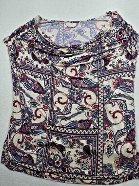 Simply Emma 2X Paisley Print Cowl Neck Top